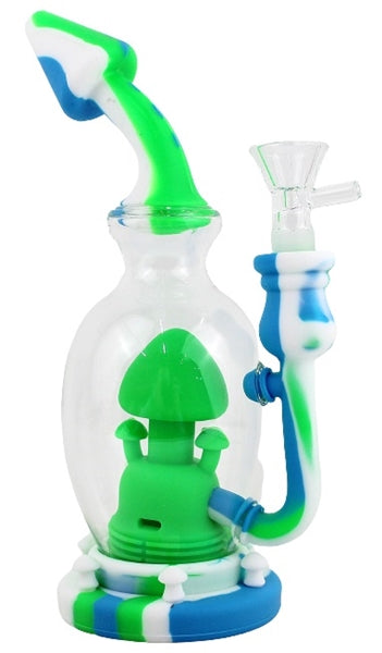 8" Silicone Glass Hybrid Mushroom Village Water Pipe