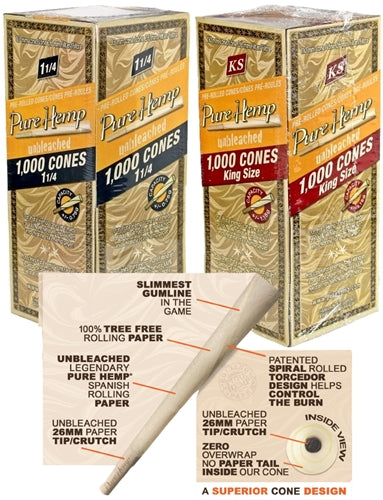 Pure Hemp Unbleached Pre-Rolled Bulk Cones 1000ct