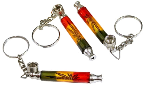 10ct 3" Rasta Leaf Key Chain Metal Pipe