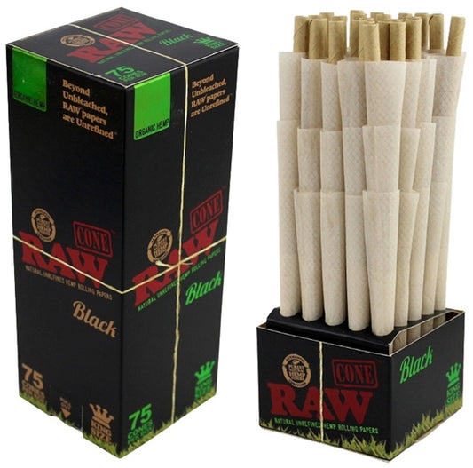 RAW Mini Bulk Prerolled Cones - Black Organic - King Size 75pk