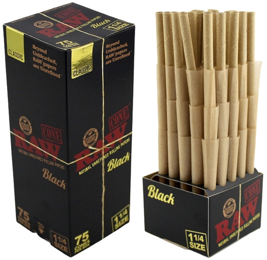 RAW Mini Bulk Prerolled Cones - Black Classic - 1 1-4 75pk