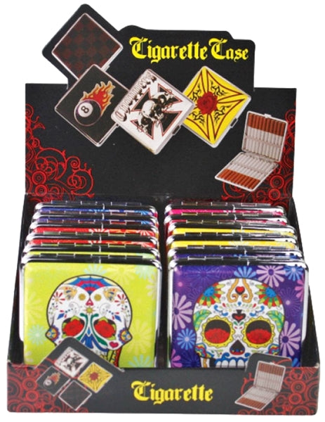 Cigarette Case with Double Clip - 80mm Sugar Skull 12pk