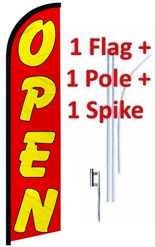 Windless Banner Flag - Open (Red & Yellow) - With Pole