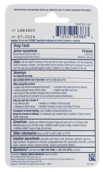 Visine Red Eye Hydrating Comfort Eye Drops 6pk